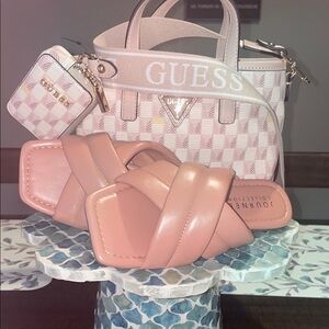 Guess Pink Checkered Bag and Sandals Set, make it a pretty summer combo.